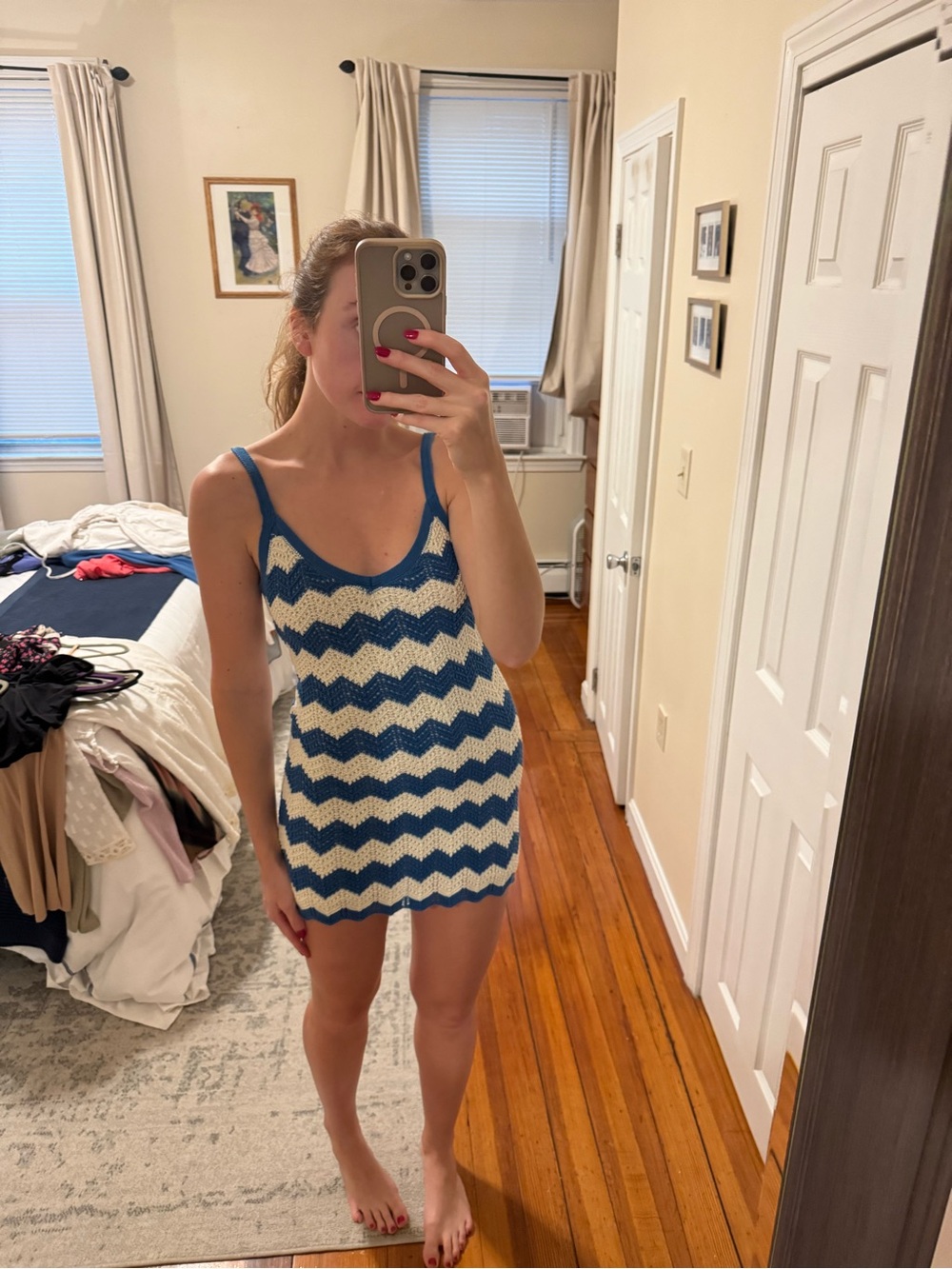 Z Supply Blue & Cream Chevron Knit Mini Dress
